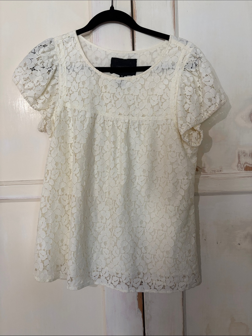 Sanctuary Ivory Floral Lace Short Sleeve Blouse